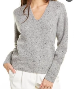 $345 Vince V Neck Wool Alpaca Gray Speckled Sweater XXS Classic Luxe - Picture 1 of 13