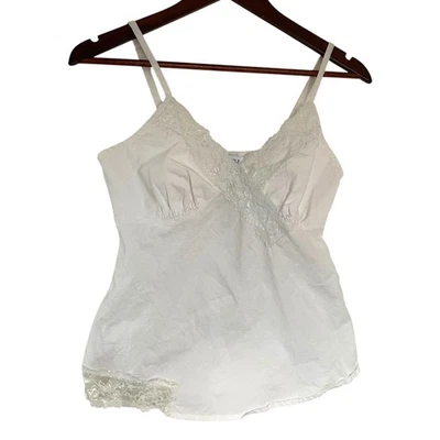 Винтажный Y2K Babydoll Майка средний белый кружевной отделки эфирный фея богемное прихоть - Изображение 1 из 4