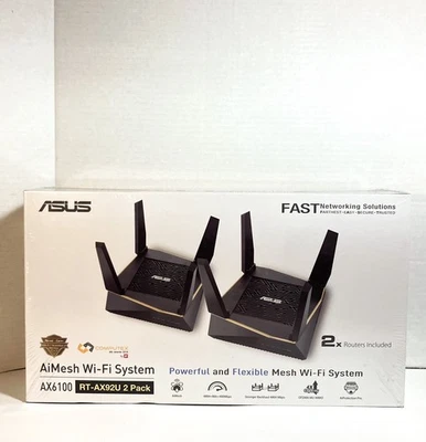 ASUS AiMesh AX6100 WiFi System (RT-AX92U 2 Pack) Tri-Band Wireless Routers • NEW - Image 1 of 4