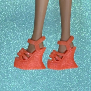 Barbie Doll Shoes Fashion Fever Fashionistas Flower Orange Chunky Wedge Sandals - Picture 1 of 9