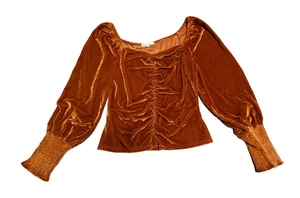 Blusa Top de Lechera de Terciopelo Talla M Naranja Quemado Calada Bohemia Romance Coqueta - Imagen 1 de 13