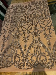Tela de encaje de malla con lentejuelas de bronce Esmeralda por yarda - 10102 - Imagen 1 de 2