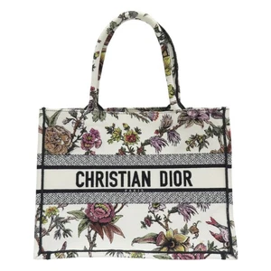 DIOR Medium Book Tote Beige Floral Embroidered Canvas White - Picture 1 of 15