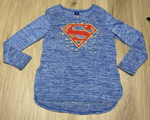 Superman Light Knit Sweater Top Junior Size XL (15/17) Blue w/ Red & Gold Logo - Picture 1 of 18