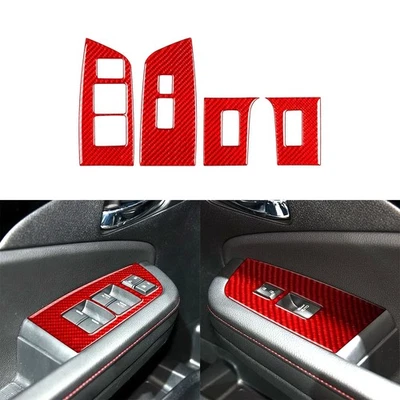 Cubierta de panel de interruptor de elevación de ventana de fibra de carbono roja para Honda Ridgeline Passport Foto 1 de 4