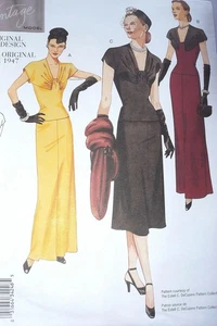 Vogue Vintage 1940's Evening Gown Dress Drape Front Sewing Pattern #2610 Sz 6-10 - Picture 1 of 8