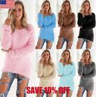 Womens Fluffy Long Sweater Tops Casual Loose Fleece Solid Pullover Jumper Shirt
