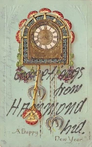 Postal EN: Feliz Año Nuevo de Hammond Indiana, Reloj, Setas, Publicado 1906 - Imagen 1 de 2