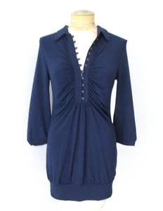 Polo lunga nuova con etichette Charlotte Russe blu navy maglia cotone passante increspato M - Foto 1 di 5