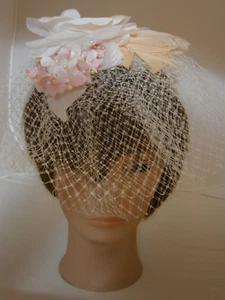 Birdcage French Net Veil Wedding Hair Accessory Floral Fascinator Pink Orange - Picture 1 of 10