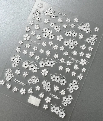 NAIL DECALS 5D Nail Stickers White Daisy Flowers Self-Adhesive Wedding Manicure Art Tools