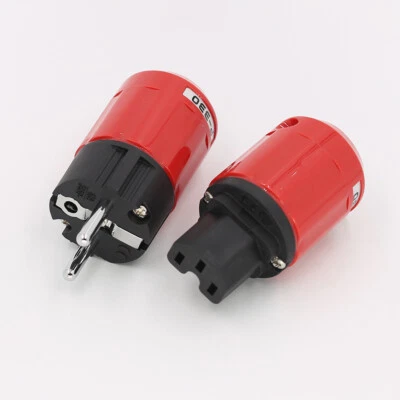 Pair Rhodium Plated EU Schuko Power Plug IEC C13 Connector HIFI Audio Power Plug - Image 1 of 4