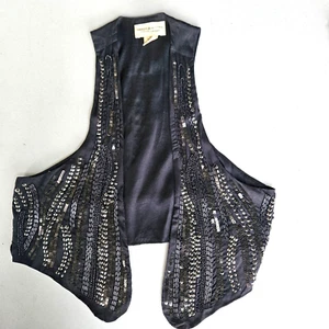 Ralph Lauren Denim Supply Black Sequin Beaded Short Open Waist Vest Size Small - Picture 1 of 4