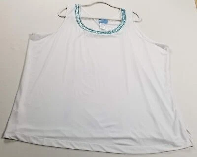 Koret背心女式3X Plus白色蓝色无袖弹力大圆领汗布 — 第 1/4 张图片