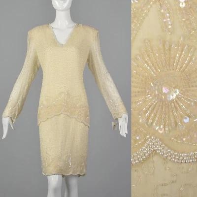 Vestido mediano de seda con cuentas Deadstock años 90 vestido vintage boda Foto 1 de 4