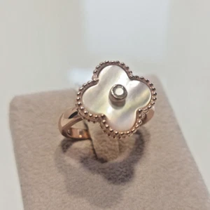 Anello donna argento 925 placcato rosa quadrifoglio madreperla zircone brillante - Foto 1 di 24