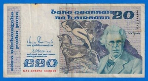 Ireland 20 Pounds 1990 (13-AUG-90) P-73c Circulated Note GJL 678396 - Picture 1 of 4