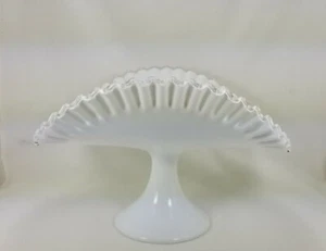 Ruffled Milk Glass Fruit Banana Bowl Footed Dish Centerpiece  - Picture 1 of 6