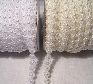 GALON RUBAN IMITATION DOUBLE PERLE * 1 cm * x 50 cm - DÉCORATION MARIAGE - N°2 - Picture 1 of 7