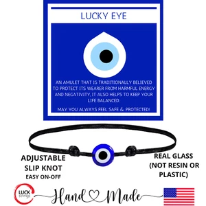 Blue Evil Eye Black String Bracelet Turkish Eye Surfer Cord Women Gift Men USA - Picture 1 of 12