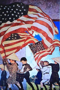 Children Marching with American Flags and Drums vintage Maxfield Parrish - Picture 1 of 1