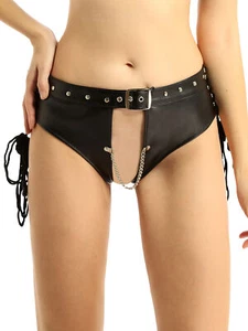 Damen Wetlook Hotpants Slips Lackleder G-String Offener Schritt Unterwäsche Sexy - Bild 1 von 10