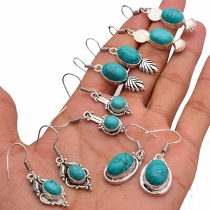 Sale Adorable Turquoise Gemstone 925 Sterling Silver Plated 1Pair Earrings Gift~ - Picture 1 of 1