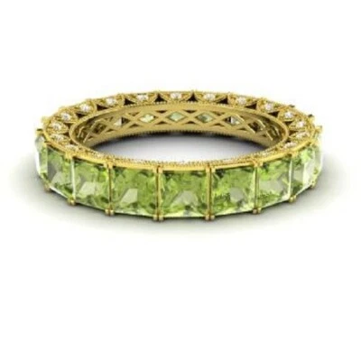 3.75 Ct Princess Natural Peridot & Diamond Eternity Band 14k Yellow Gold Sz 6 - Image 1 of 4