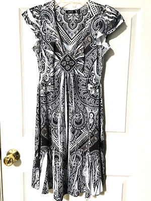 NUEVO APT. Vestido 9 PXS Paisley Manga Gorra Mujer Bohemio Elastizado Pequeño XS Foto 1 de 4