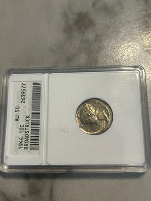 1944 ANACS AU50 Broadstruck Mercury Dime Error Cool! Check My Listings👀 - Image 1 of 4