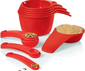 Nuevo Juego de 12 tazas y cucharas medidoras Tupperware color chile rojo curvado - Imagen 1 de 7