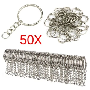 50PCS DIY 25mm Polished Silver Keyring Keychain Split Ring Short Chain Key Ri wi - Picture 1 of 5