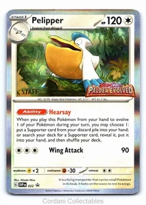 Tarjeta Pokémon Pelipper SVP022 - SV Black Star Promo - STAFF estampada prelanzamiento - Imagen 1 de 2