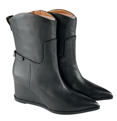 Franco Sarto Mujer’s Etta Cuero Cuña Botines 6M Negro Punta Punta Moderno Foto 1 de 4