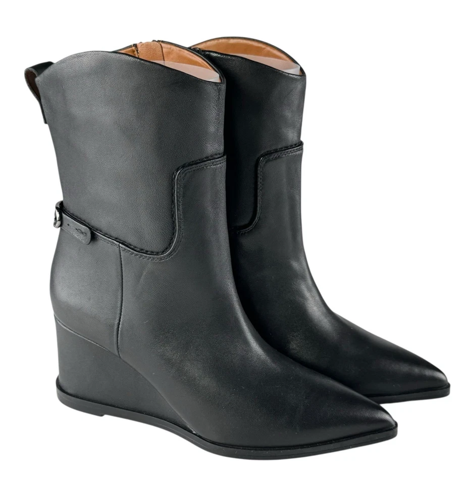 Franco Sarto Mujer’s Etta Cuero Cuña Botines 6M Negro Punta Punta Moderno Foto 1 de 4