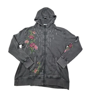 Sundance Jacket Womens L Embroidered Waffle Knit Thermal Cotton Full Zip Hooded - Picture 1 of 8