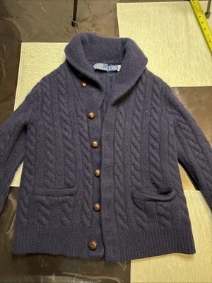 Cárdigan Polo Ralph Lauren Cuello Chal Lana Merino Cachemira Azul Talla Pequeña S Foto 1 de 4