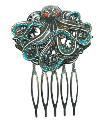 Ornamento decorativo acessório cabelo metal pente lateral polvo - Imagem 1 de 2