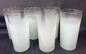 VTG Set Of 6 West Virginia Blendo Turquoise Blue Frosted Glass Tumblers MCM - Picture 1 of 17