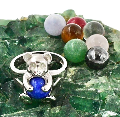 Sterling Silver 925 Interchangeable Ball Gemstone Teddy Bear Ring Size 5.75 - Image 1 of 4