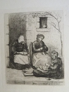 Jean MASSIEU (XIX) GRAVURE EAU FORTE FEMMES SAINT FLOUR CANTAL AUVERGNE 1875 - Imagen 1 de 3