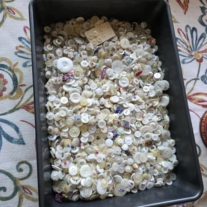 Vintage Buttons Mixed Pre-owned All White Varied Sizes & Styles - Picture 1 of 4