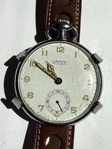 VINTAGE LANCO TASCHENUHR MIT MILITÄR LEDER ARMBAND. SWISS MADE. 17 Rubis - Bild 1 von 13