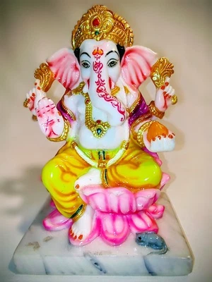 Estatua de mármol Laxmi Lord Ganesha - Escultura hindú hecha a mano para decoración del hogar Foto 1 de 4