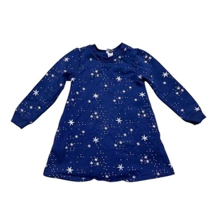 Hanna Andersson Girls Blue Long Sleeve Foil Print Fleece Dress Blue Size 6-7 - Picture 1 of 7