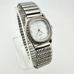 WORN Quartz Watch Silver Tone 6.5" Stretch Band 26mm Cushion Case, New Battery - Picture 1 of 14