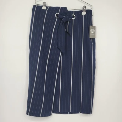 Vince Camuto Azul Marino Rayas Midi Abrigo Estilo Falda Talla 10 Nuevo Con Etiquetas Foto 1 de 4