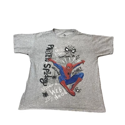 Marvel Spider-Man Graphic T Shirt Boys Youth Large Gray Sketch Comics Disney - Image 1 of 4