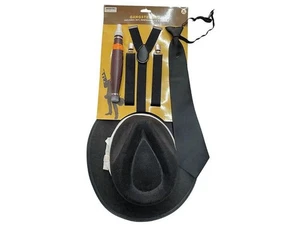 Kit de accesorios de disfraz de gángster sombrero corbata tirantes cigarro años 20 mafioso Halloween - Imagen 1 de 1
