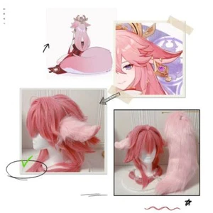 Parrucca Halloween Genshin Impact Yae Miko cosplay prop pecora gatto orecchio pelo coda - Foto 1 di 6